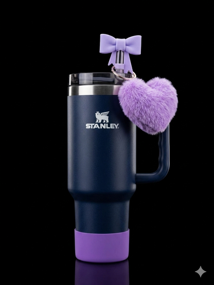 BIGMAN Premium HeartMist 40oz Insulated Tumbler with Handle & Straw Stainless Steel Vacuum Flask | Cute Bow & Heart Charm Travel Mug | Keeps Drinks Hot & Cold for Hours