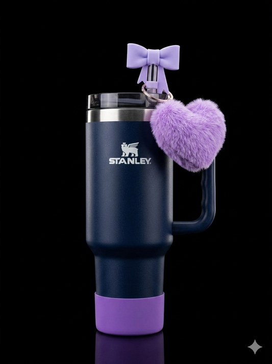 BIGMAN Premium HeartMist 40oz Insulated Tumbler with Handle & Straw Stainless Steel Vacuum Flask | Cute Bow & Heart Charm Travel Mug | Keeps Drinks Hot & Cold for Hours
