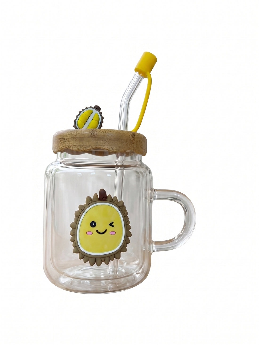 Bigman Cute Durian Glass Mason Mug with Handle & Straw