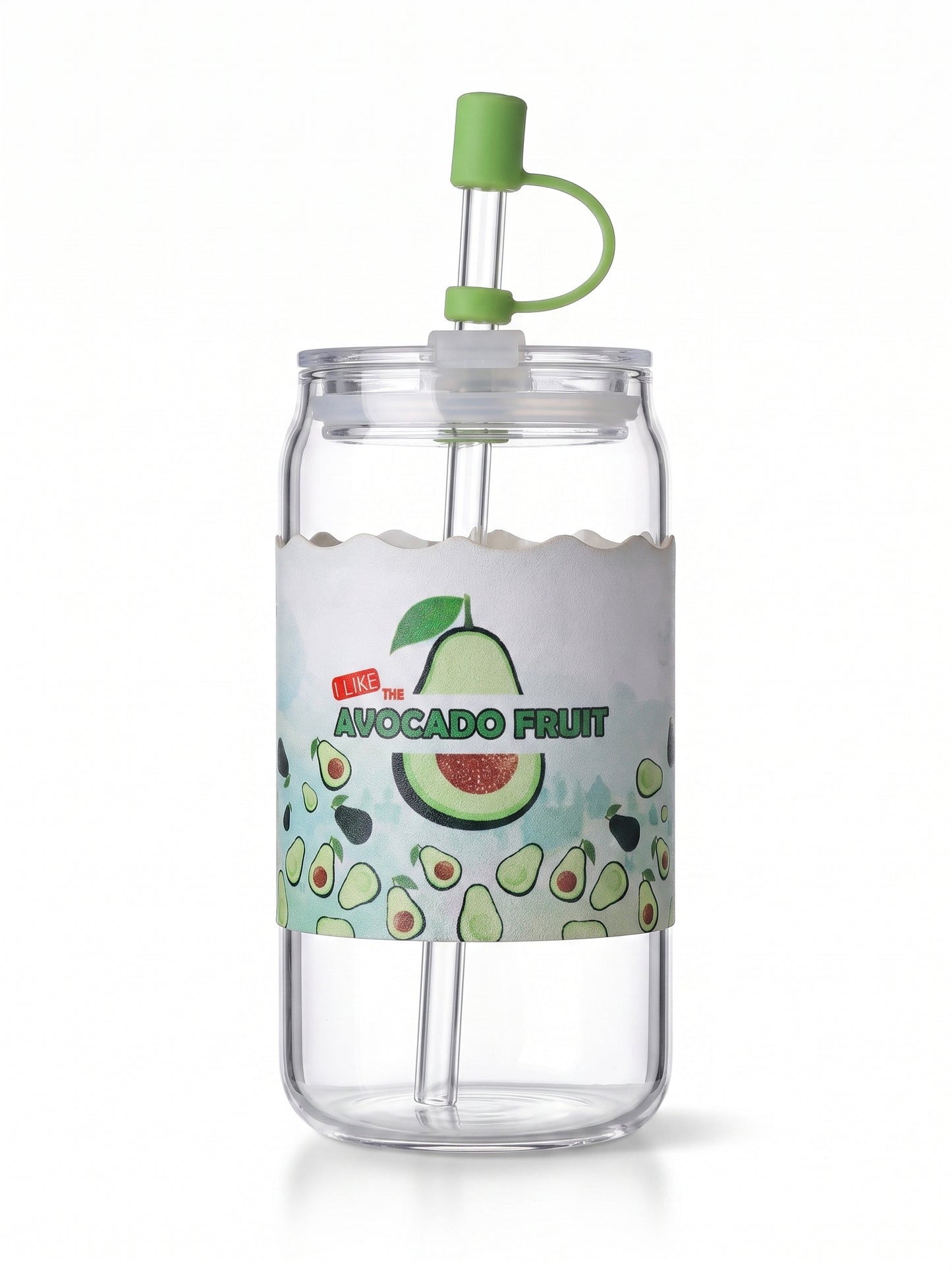 Bigman Cute Avocado Glass Sipper Tumbler with Dust Cap