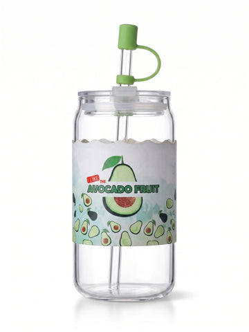 Bigman Cute Avocado Glass Sipper Tumbler with Dust Cap