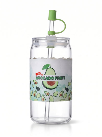 Bigman Cute Avocado Glass Sipper Tumbler with Dust Cap