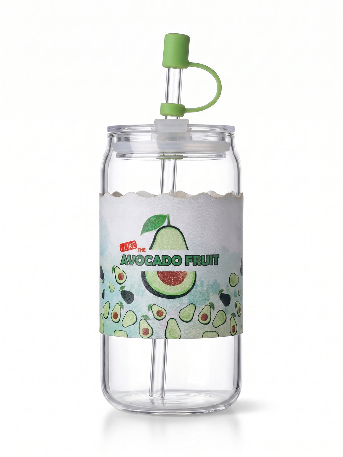 Bigman Cute Avocado Glass Sipper Tumbler with Dust Cap