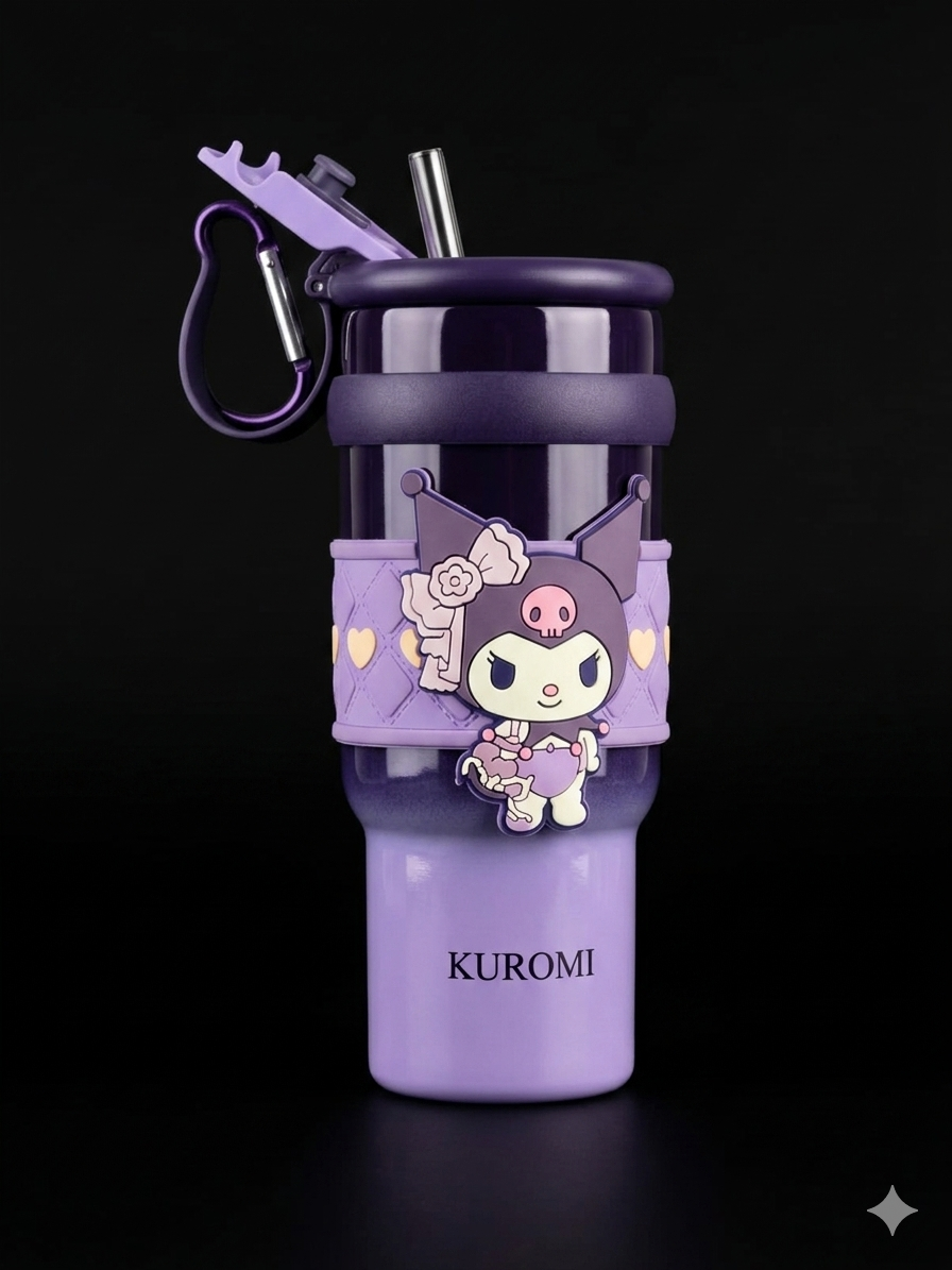 BIGMAN Signature NoirBliss Cup 40oz Insulated Tumbler – Premium Stainless Steel Travel Mug with Handle, Straw Lid, Cute Aesthetic Design, Hot & Cold Beverage Cup