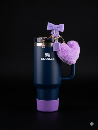 BIGMAN Premium HeartMist 40oz Insulated Tumbler with Handle & Straw Stainless Steel Vacuum Flask | Cute Bow & Heart Charm Travel Mug | Keeps Drinks Hot & Cold for Hours