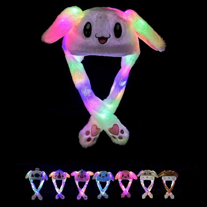BIGMAN premium Glow Bunny LED Plush Hat – Light Up Moving Rabbit Ear Cap, Soft Plush Kawaii Bunny Hat for Kids, Girls & Party Fun