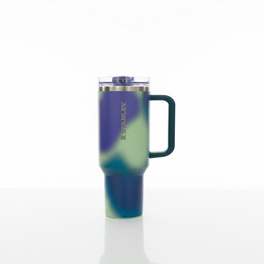 BIGMAN Aurora Purple & Green Gradient Glow Stanley Flip Straw Tumbler 40oz