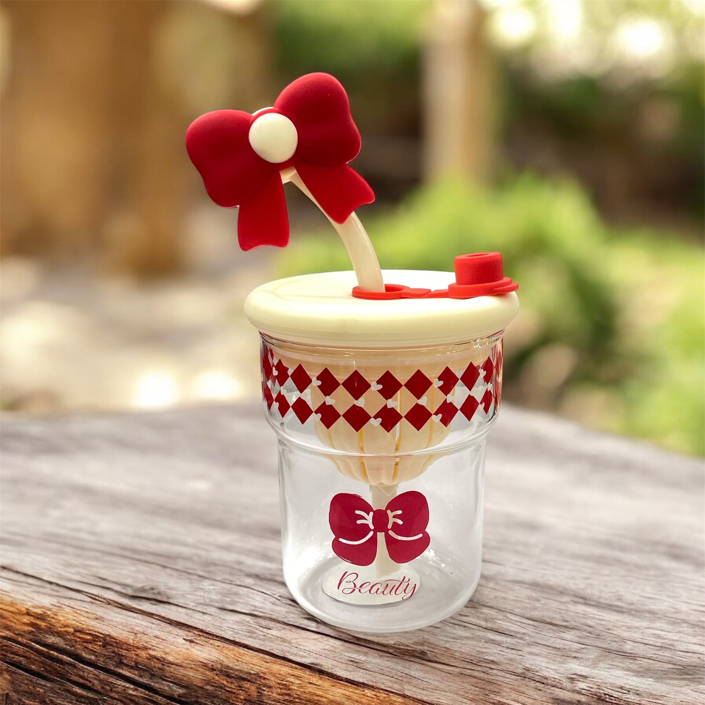 BIGMAN Citrus Juice Glass Cup With Straw &Topper 450ml
