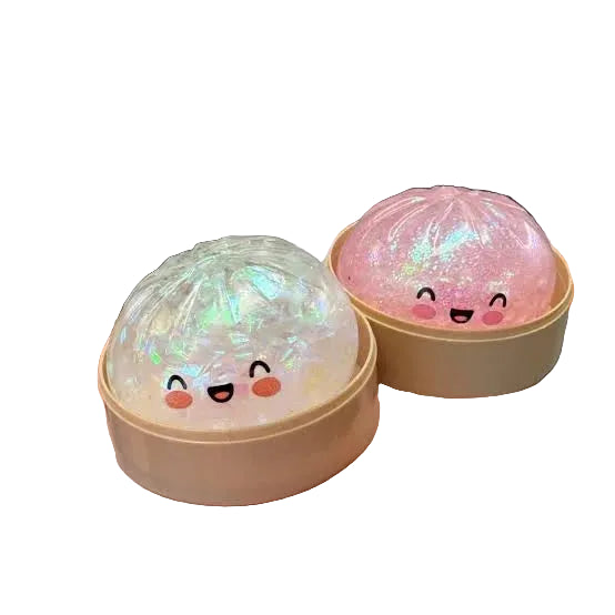 Glitter Dumpling Bao Squishy Toy with Steamer Container