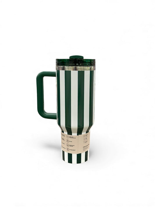 BIGMAN Elegant Series Green & White Stripe Stanley Tumbler 40oz