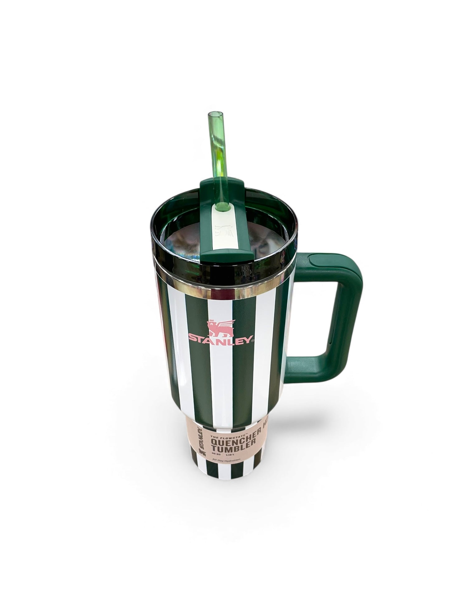 BIGMAN Elegant Series Green & White Stripe Stanley Tumbler 40oz