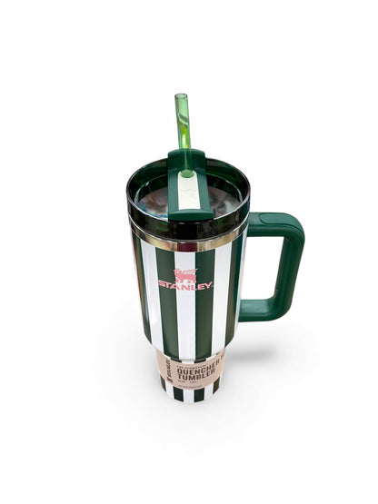 BIGMAN Elegant Series Green & White Stripe Stanley Tumbler 40oz