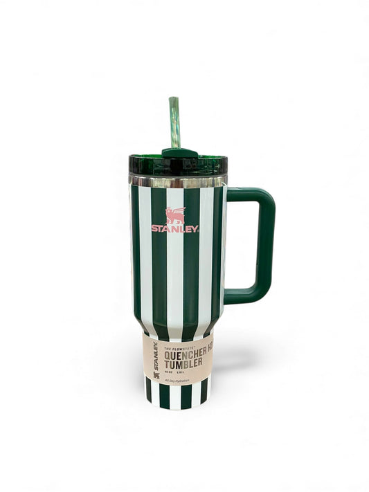 BIGMAN Elegant Series Green & White Stripe Stanley Tumbler 40oz