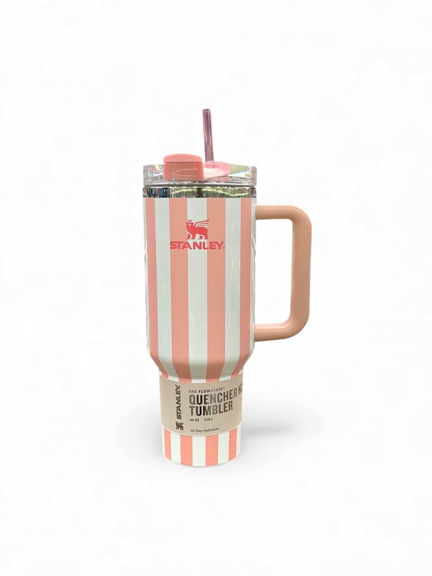 BIGMAN Elegant Series Pink & White Stripe Stanley Tumbler 40oz