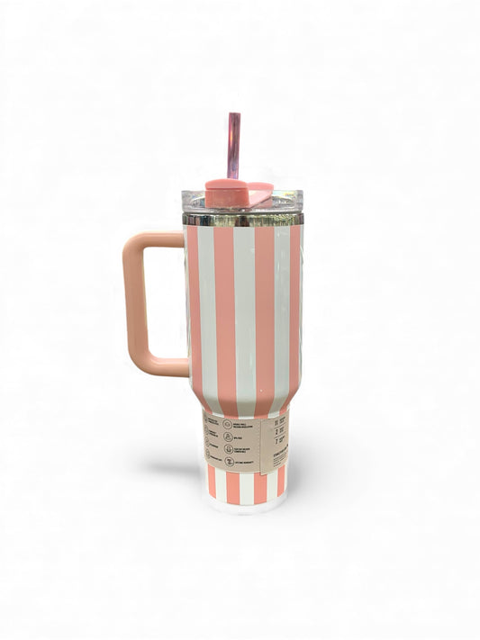 BIGMAN Elegant Series Pink & White Stripe Stanley Tumbler 40oz
