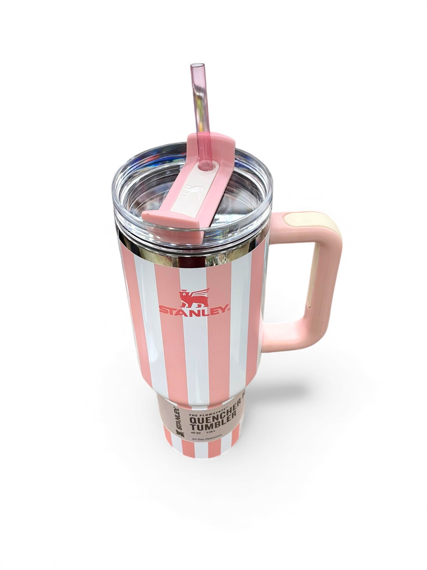 BIGMAN Elegant Series Pink & White Stripe Stanley Tumbler 40oz