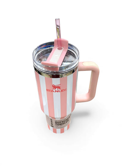 BIGMAN Elegant Series Pink & White Stripe Stanley Tumbler 40oz