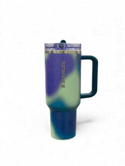 BIGMAN Aurora Purple & Green Gradient Glow Stanley Flip Straw Tumbler 40oz