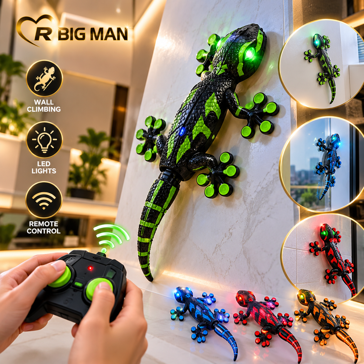 RC Wall Crawler Gecko – Remote Control LED Climbing Lizard Toy