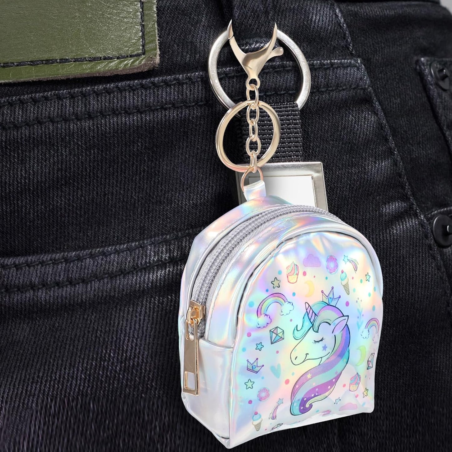 Bigman Unicorn Luxe Mini Pouch Keychain – Holographic Cute Coin Purse, Mini Zipper Wallet for Girls, Kids & Accessories Storage
