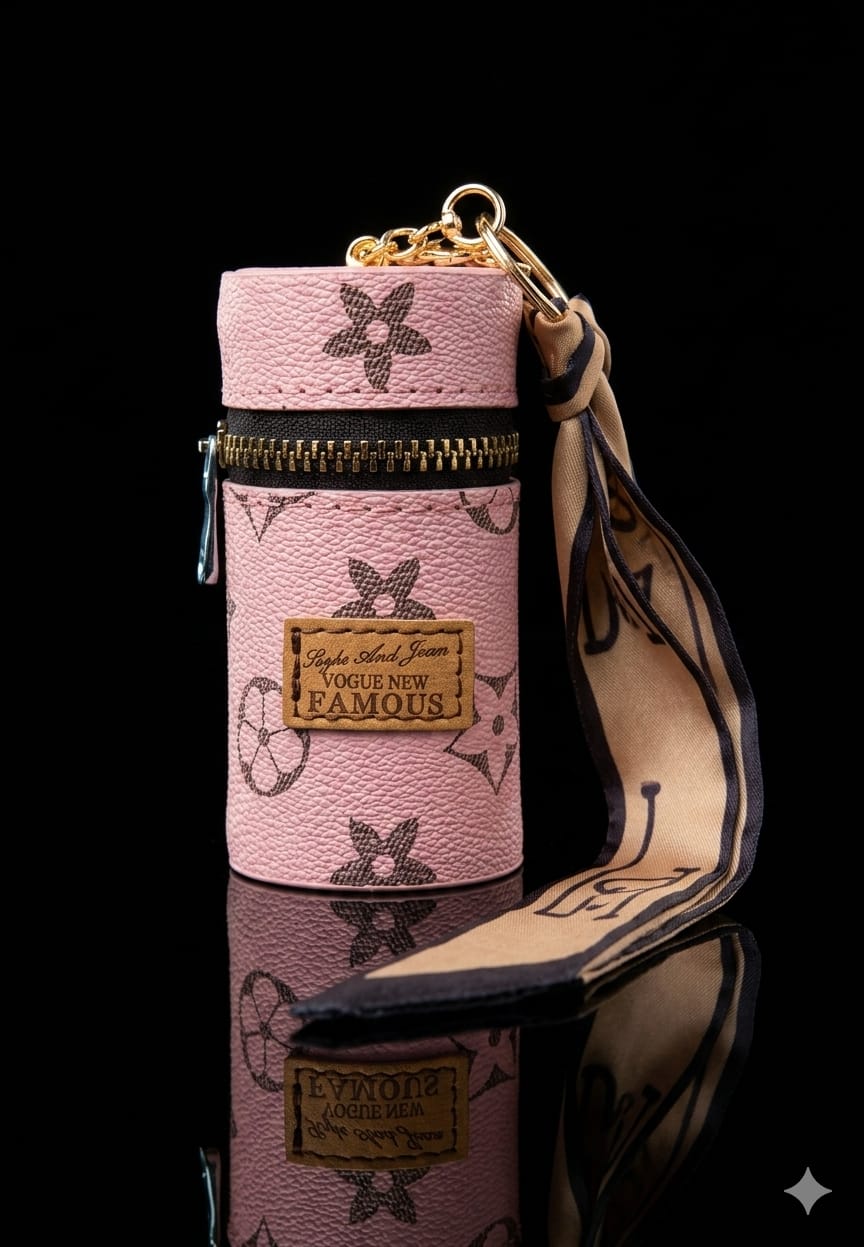Bigman VogueCapsule Mini Pouch Keychain – Luxury Cylinder Coin Holder, Stylish Zipper Mini Wallet for Women & Girls