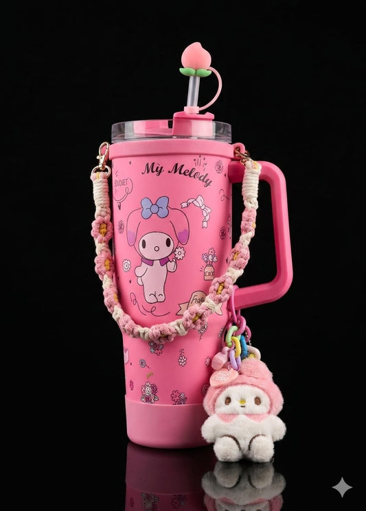 Bigman AccessoryGlow 40oz Premium Stainless Steel Tumbler with Handle, Straw, Cute Charms & Crochet Strap