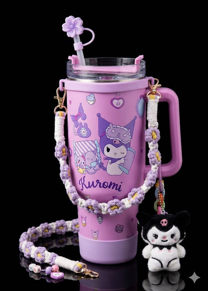 Bigman AccessoryGlow 40oz Premium Stainless Steel Tumbler with Handle, Straw, Cute Charms & Crochet Strap