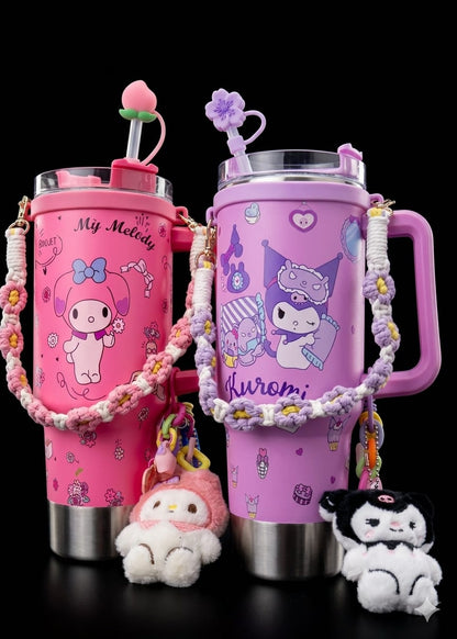 Bigman AccessoryGlow 40oz Premium Stainless Steel Tumbler with Handle, Straw, Cute Charms & Crochet Strap