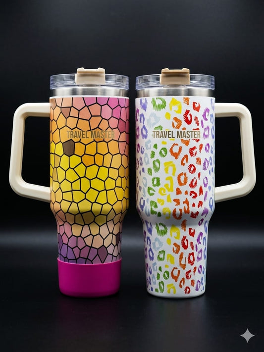 BIGMAN ColorSip 40oz Insulated Tumbler with Handle & Straw Lid – Double Wall Vacuum Stainless Steel Travel Mug for Hot & Cold Drinks, Stylish Multicolor Design