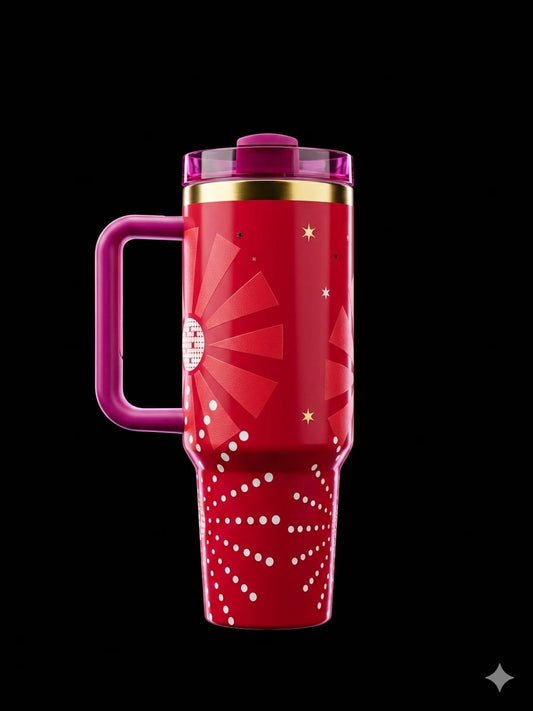 BIGMAN DiscoSip 40oz Insulated Tumbler with Handle & Straw Lid –  Double Wall Vacuum Stainless Steel Travel Mug for Hot & Cold Drinks, Stylish Party Design