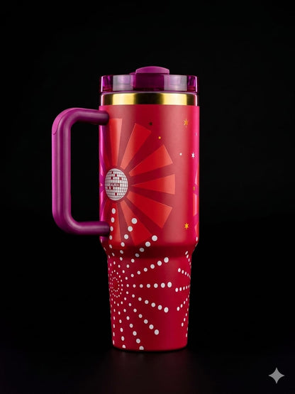 BIGMAN DiscoSip 40oz Insulated Tumbler with Handle & Straw Lid –  Double Wall Vacuum Stainless Steel Travel Mug for Hot & Cold Drinks, Stylish Party Design