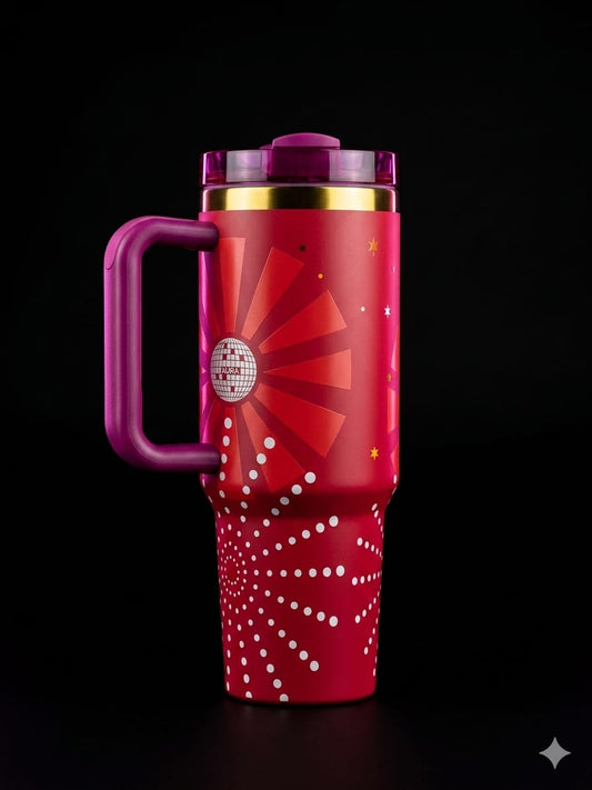 BIGMAN DiscoSip 40oz Insulated Tumbler with Handle & Straw Lid –  Double Wall Vacuum Stainless Steel Travel Mug for Hot & Cold Drinks, Stylish Party Design