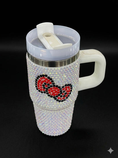BIGMAN RoyalBling 14oz Tumbler with Handle, Lid & Straw – Rhinestone Studded Insulated Stainless Steel Travel Mug,  Glitter Cup for Hot & Cold Drinks