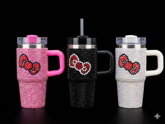 BIGMAN RoyalBling 14oz Tumbler with Handle, Lid & Straw – Rhinestone Studded Insulated Stainless Steel Travel Mug,  Glitter Cup for Hot & Cold Drinks