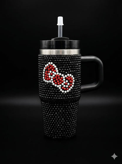 BIGMAN RoyalBling 14oz Tumbler with Handle, Lid & Straw – Rhinestone Studded Insulated Stainless Steel Travel Mug,  Glitter Cup for Hot & Cold Drinks