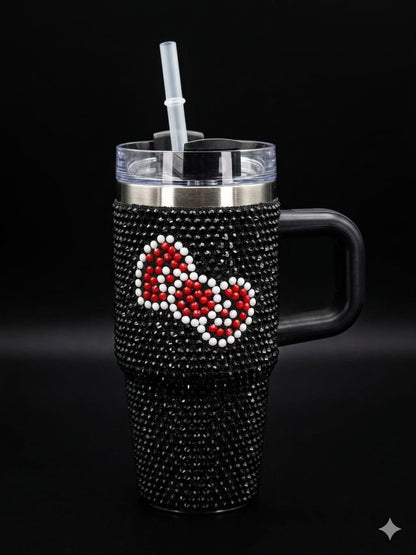BIGMAN RoyalBling 14oz Tumbler with Handle, Lid & Straw – Rhinestone Studded Insulated Stainless Steel Travel Mug,  Glitter Cup for Hot & Cold Drinks