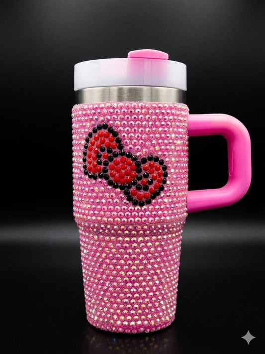 BIGMAN RoyalBling 14oz Tumbler with Handle, Lid & Straw – Rhinestone Studded Insulated Stainless Steel Travel Mug,  Glitter Cup for Hot & Cold Drinks