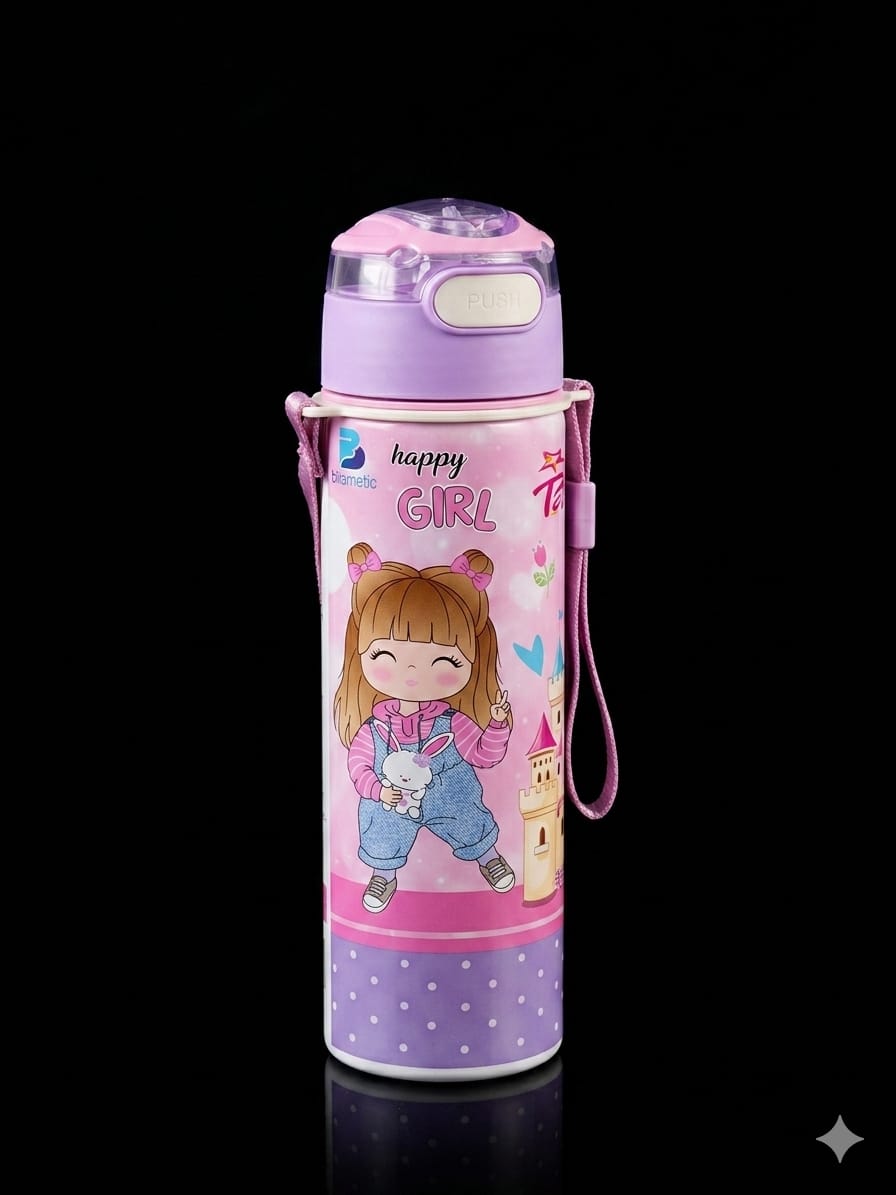 Bigman CartoonPop Bottle 650ml – Kids Stainless Steel Vacuum Water Bottle with Straw & Cartoon Design