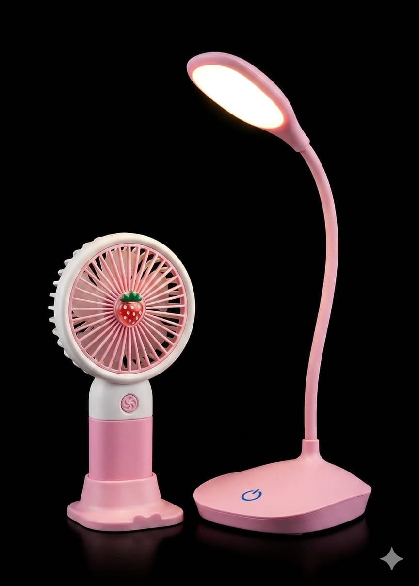 Bigman FruityGlow Mini Fan & LED Lamp Combo – Portable Cooling Fan and Flexible Desk Light Set