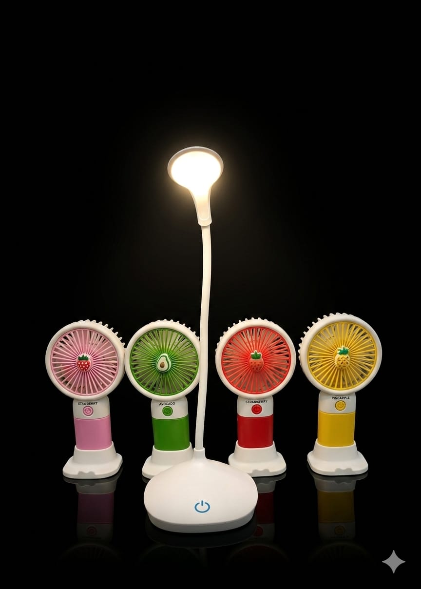 Bigman FruityGlow Mini Fan & LED Lamp Combo – Portable Cooling Fan and Flexible Desk Light Set
