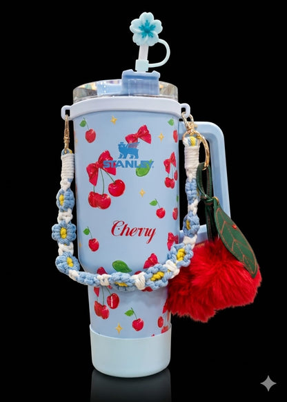 Bigman CherryGlow Premium 40oz Tumbler – Cute Cherry Printed Insulated Travel Mug with Straw & Accessories