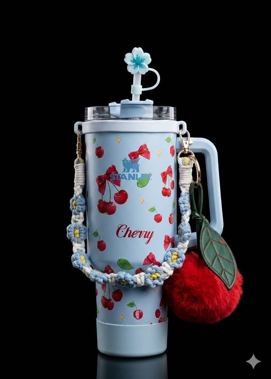 Bigman CherryGlow Premium 40oz Tumbler – Cute Cherry Printed Insulated Travel Mug with Straw & Accessories