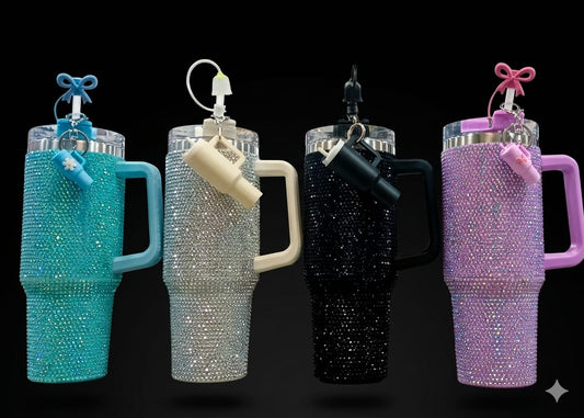 Bigman DiamondMist 40oz Rhinestone Insulated Tumbler with Handle & Straw | Luxury Bling Travel Mug for Cold & Hot Drinks
