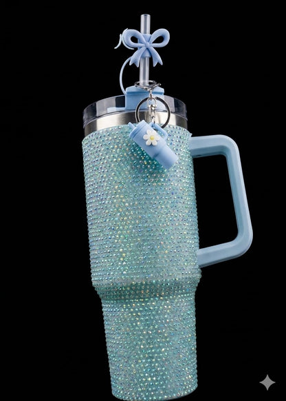 Bigman DiamondMist 40oz Rhinestone Insulated Tumbler with Handle & Straw | Luxury Bling Travel Mug for Cold & Hot Drinks