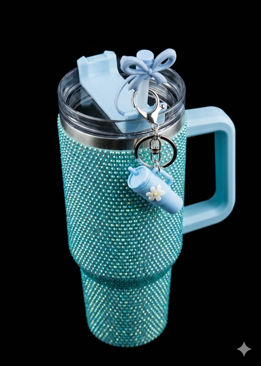 Bigman DiamondMist 40oz Rhinestone Insulated Tumbler with Handle & Straw | Luxury Bling Travel Mug for Cold & Hot Drinks