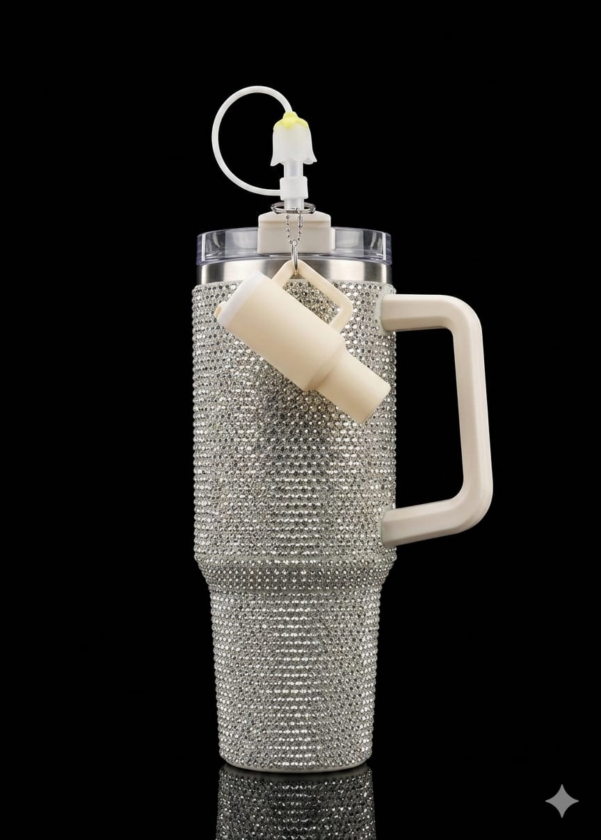 Bigman DiamondMist 40oz Rhinestone Insulated Tumbler with Handle & Straw | Luxury Bling Travel Mug for Cold & Hot Drinks