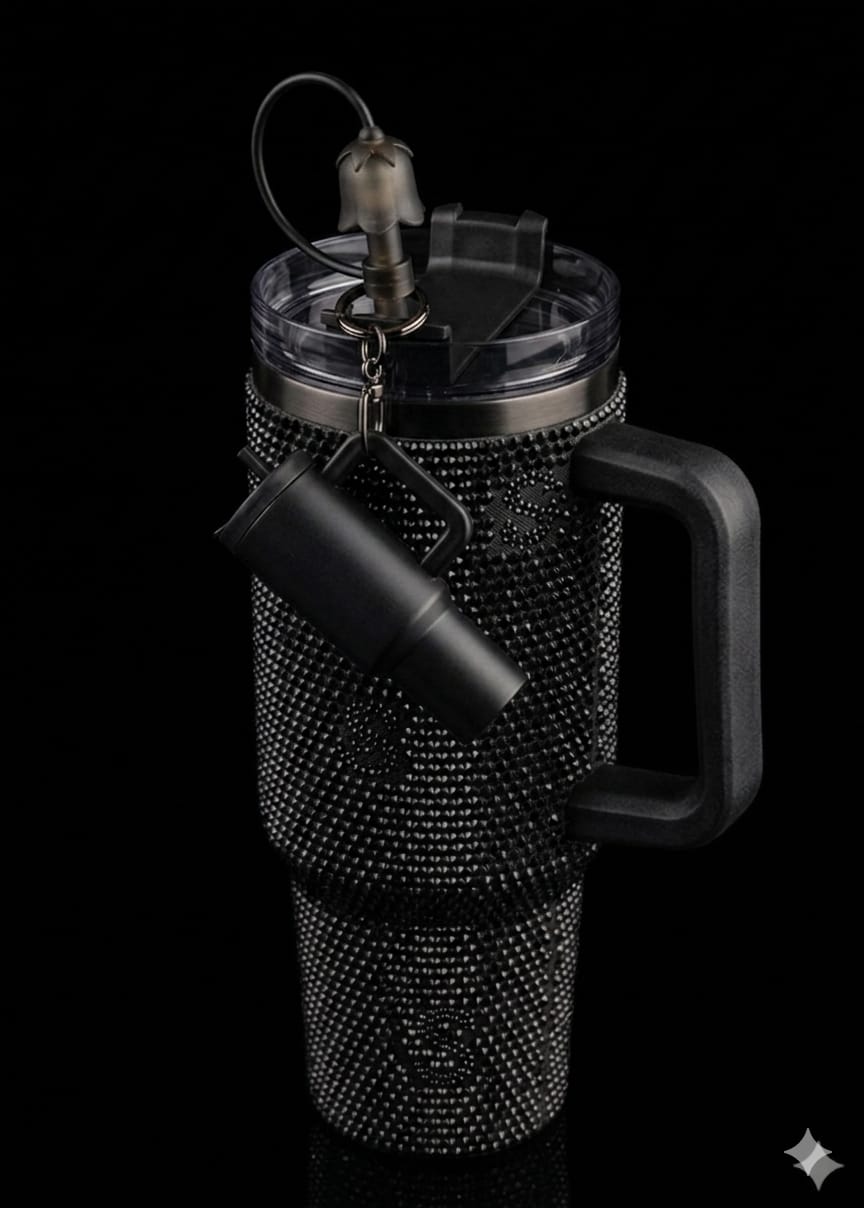 Bigman DiamondMist 40oz Rhinestone Insulated Tumbler with Handle & Straw | Luxury Bling Travel Mug for Cold & Hot Drinks