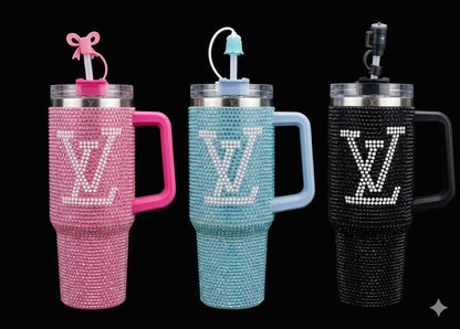 Bigman CrystalMonarch 40oz Rhinestone Insulated Tumbler with Handle & Straw | Luxury Bling Stainless Steel Travel Mug