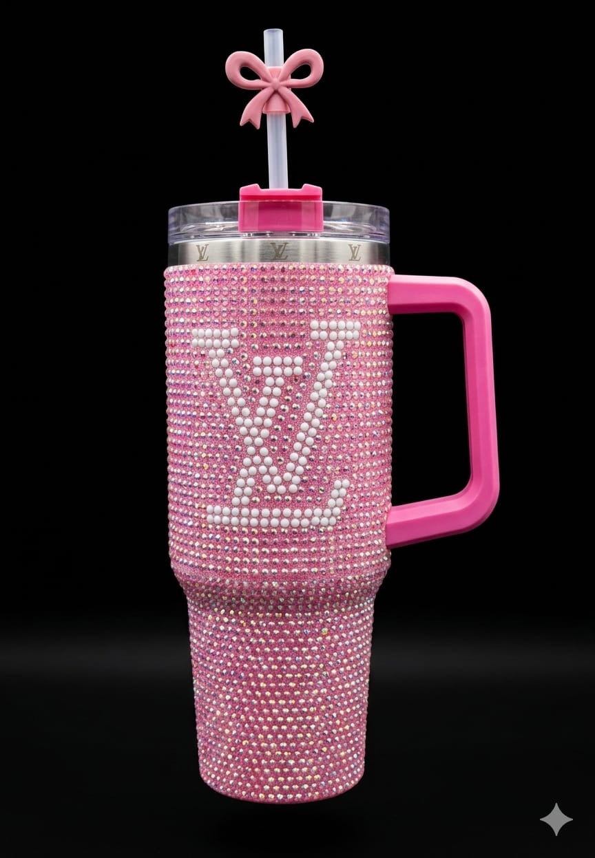 Bigman CrystalMonarch 40oz Rhinestone Insulated Tumbler with Handle & Straw | Luxury Bling Stainless Steel Travel Mug