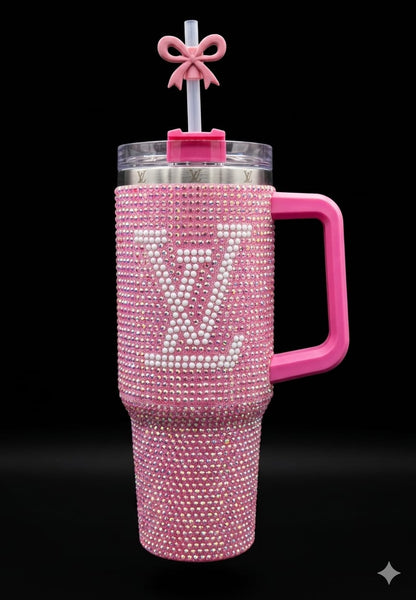 Bigman CrystalMonarch 40oz Rhinestone Insulated Tumbler with Handle & Straw | Luxury Bling Stainless Steel Travel Mug